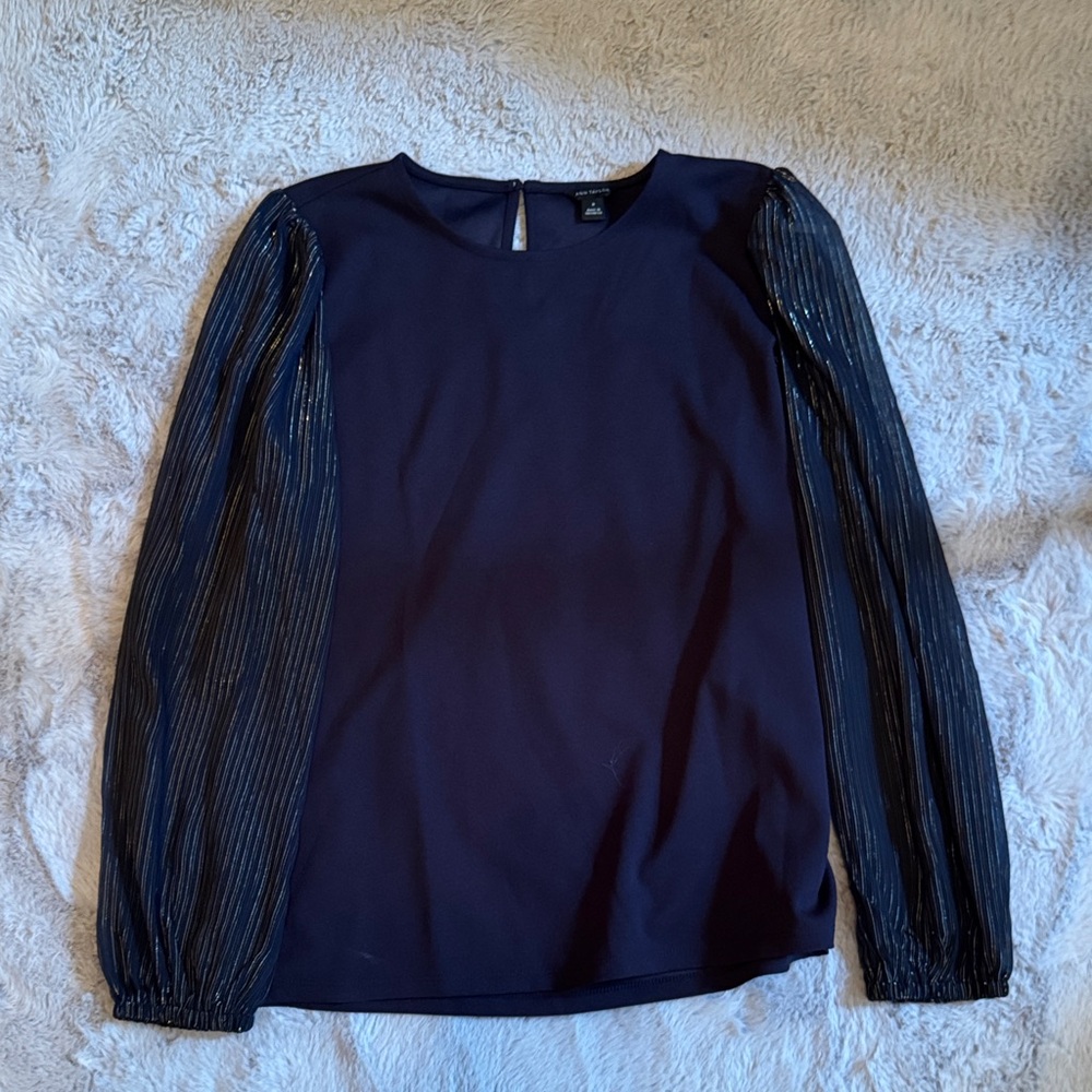 Ann Taylor Midnight Blue Blouse with Sheer Sleeves